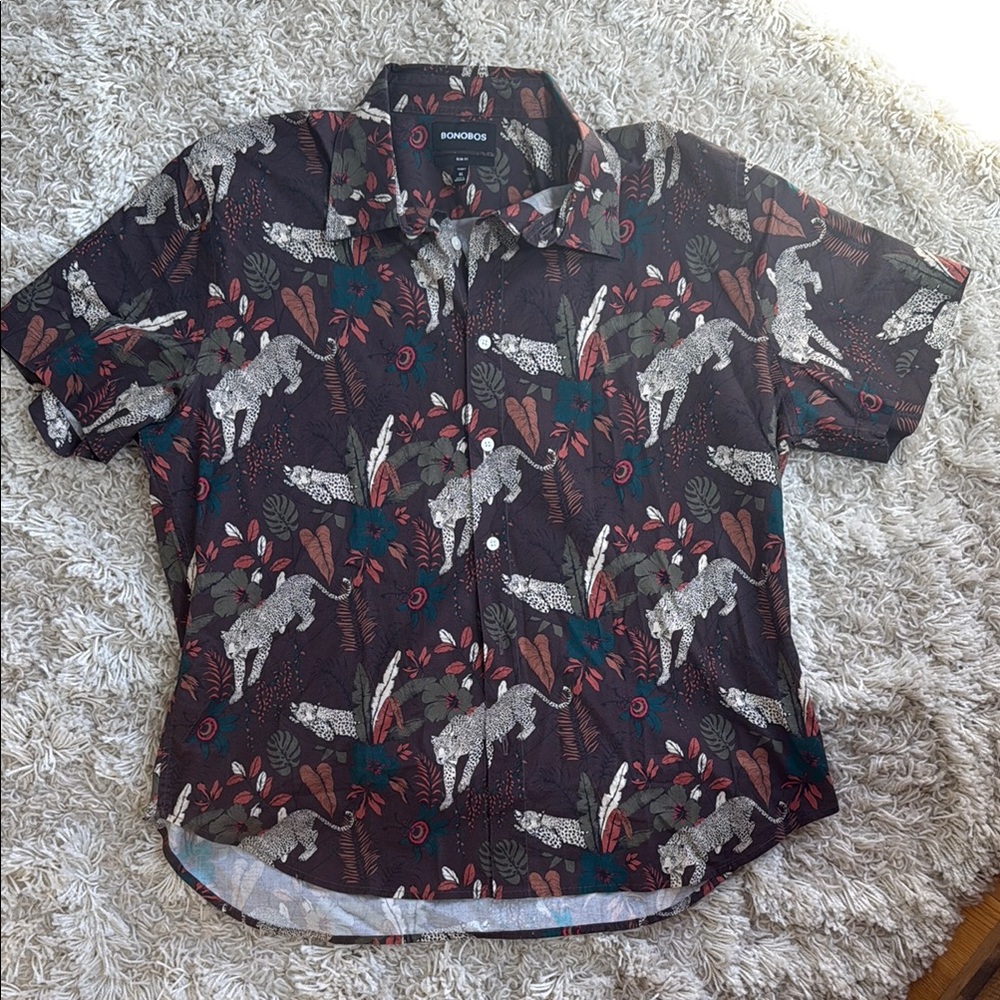 Bonobos Casual Button Down Shirt with jungle Print